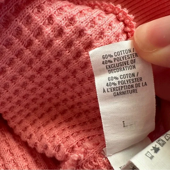 Aerie Pink Waffle Knit Thermal Top Long Sleeve Crewneck Relaxed Fit XXL - Picture 9 of 10